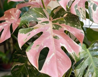 Variegated Monstera Cutting: Pink and Green Indoor Plant