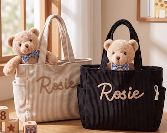 Bolso tote de pana personalizado / Bolso de mano con nombre bordado personalizado / Bolso de hombro estético para el día a día (trabajo y escuela) / Lindo regalo para ella