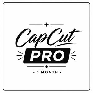 May include: A square graphic featuring the black text CapCut in a stylized script font above a solid black rectangle containing the white text PRO. Below this, the text 1 MONTH is centered between two horizontal lines with a small dot.