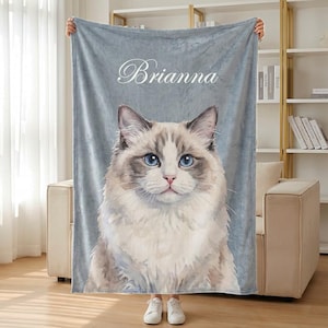 Custom Cat Photo Blanket, Personalized Cat Memorial Loss Gift, Pet Remembrance Keepsake, Cat Picture Throw Blanket for Cat Mom Dad