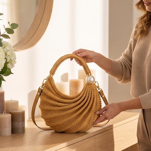 Modello per borsa a tracolla ondulata all'uncinetto, borsa moderna con arricciature (download digitale)