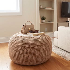 Beginner Crochet Ottoman Pouf Pattern, Chunky Footrest Furniture Decor (Digital Download)