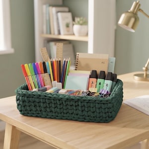 Crochet Rectangular Storage Basket Pattern PDF, T-Shirt Yarn Bin (Digital Download)