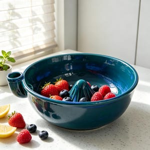 Handmade Ceramic Berry Rinsing Bowl with Pour Spout,Fruit Washing Colander,Functional Kitchen Decor, Housewarming Gift for Fruit Lovers