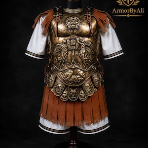 Roman Lorica Musculata Armor | Handmade Brass Muscle Cuirass with Leather Pteruges | Roman Centurion Costume | LARP | Reenactment Helloween