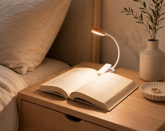 Lampka do czytania LED z klipsem, ładowana przez USB-C, lampka nocna, 3 tryby, przenośna lampka biurkowa