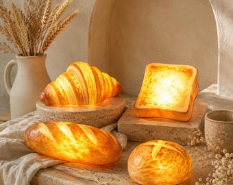 Croissant Bread Lamp, Realistic Pastry Resin Table Light for Cosy Kitchen Décor