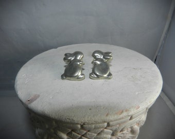 Adorable Vintage Sterling Silver one-of-a-kind handmade bunny rabbit pierced earrings - signed by silversmith artist