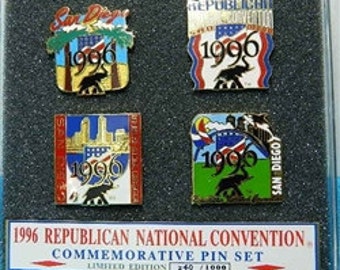 1996 San Diego RNC Republican National Convention Commemorative Collectible Pin Set - new in box Senator Bob Dole