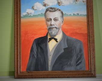 Mid-Century Original Oil Painting John Broadwell Portrait The Cotton King - Southern Art Historical Milton Georgia Significant Inventor