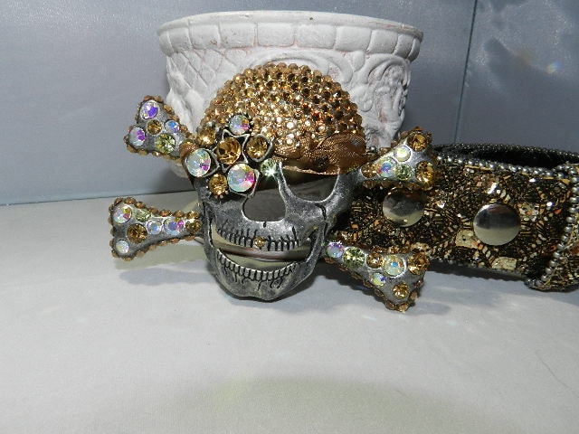 Champagne Colored Swarovski Crystal Pirate Skull With Silver - Etsy