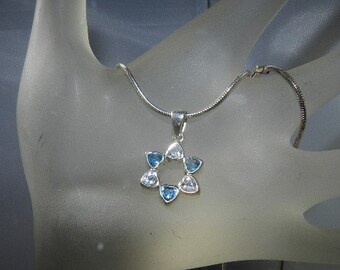 Italian Hallmarked Valentine Hearts Star Sterling Silver necklace  Blue & White Topaz - 925 Eternity Valentines Special!