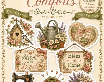 Cottagecore Printable Stickers, Garden, Journal, Scrapbook, Digital Pack