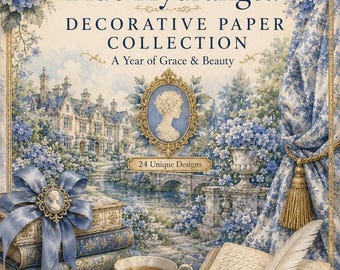 Blue Hydrangea Digital Paper Pack | Regency Floral Papers | Gold Scrapbook Paper Instant Download