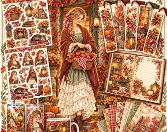 Cottagecore Fall Junk Journal Kit, Autumn Printable Collection, Vintage Book Pages and Kitchen Ephemera