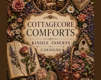 Cottagecore Kindle Case Insert set, floral colorsoft printable design