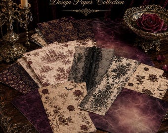 Gothic Digital Paper Pack, Dark Vanity, Ornate Gold Frames, Junk Journal Paper