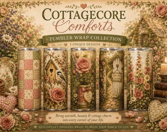 Cottagecore Tumbler Wrap Bundle: Cozy Floral, 5 Unique Skinny Tumbler Designs (Instant Download)