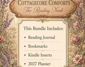 Cottagecore Reading Journal Bundle, Sage Rose Gold Digital Set, 2027 Planner PDF