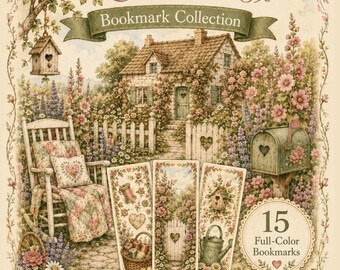 Printable Cottagecore Bookmarks, 15 Floral Garden Bookmarks with Vintage Cottage Designs, Instant Download PDF