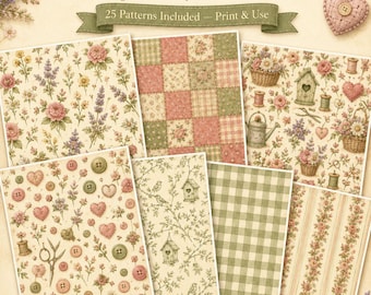 Cottagecore Floral Digital Paper Pack, Pastel Printable Paper, Shabby Chic Journal Background