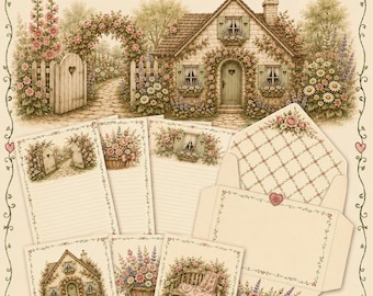 Cottagecore Letter Writing Paper Set, Printable Penpal Kit, Sewing Nook Art