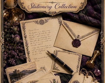 Scottish Highlands letter writing set printable, instant download, digital stationery, envelope liner pdf