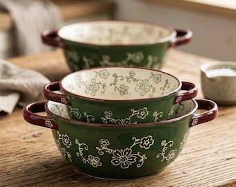 Hand Painted Ceramic Soup Bowl with Handles