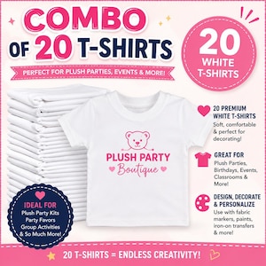 Paquete de 20 camisetas blancas para ositos de peluche – Aptas para osos de peluche de 28 cm (11 pulgadas)