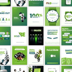 68 mallar för sociala medier för teknik | B2B Canva-mallar | Instagram- och LinkedIn-inlägg och berättelser | Grön