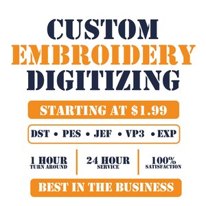 Custom Embroidery Digitizing, Logo to Stitch File, Fast Turnaround (DST, PES, JEF)