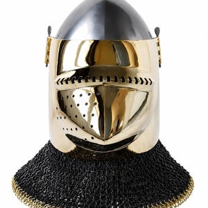 Medieval Helm with Chainmail Aventail | 18 Gauge Steel Knight Armor (LARP Costume)