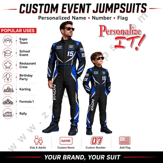 Custom Racing Suit for Kids & Adults, Add Your Name and Number