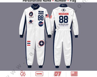 Personalized Astronaut Jumpsuit, Custom Space Mission Costume, Kids Adult Name Number