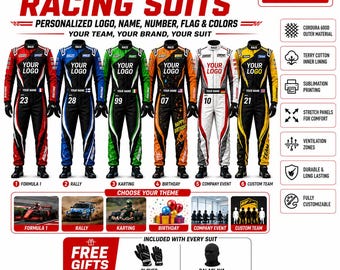 Custom Racing Suit, Personalized Jumpsuit with Matching Gloves and Shoes