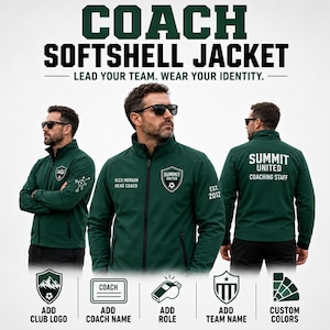 Custom Coach Softshell Jacket, Personalized Sports Team Jacket for Coaches Staff