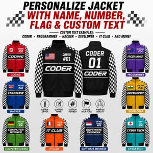 Personalized Coding Jacket, Custom Name Number Flag Text Racing Style