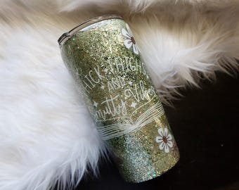 Thick Thighs and Smutty Vibes 20oz Glitter Tumbler | Handmade Epoxy Stainless Steel Tumbler | Book Lover Gift | Green Glitter Cup
