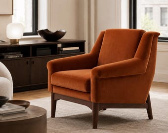Accent Chair, Pine Wood Frame Armchair, Modern Upholstered Reading Chair with Spring Cushion, Cozy Lounge Chair for Living Room Bedroom