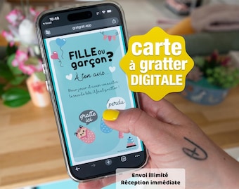 Carte à Gratter Virtuelle Fille - Annonce Grossesse Numérique, Révélation Sexe Bébé Gender Reveal, Jeu Numérique SMS WhatsApp Mail