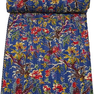 Vintage Kantha Quilt Handgjord Pläd Vändbar Filt Överkast Bomullstyg, Boho Quilt Pläd, Stort Bomullsöverkast, Boho Kantha Quilt