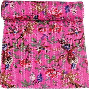 1 szt. indyjski ręcznie robiony koc Kantha w stylu vintage, dwustronna bawełniana kołdra Kantha, narzuta na łóżko w stylu boho, ręcznie szyta patchworkowa kołdra w rozmiarze king size