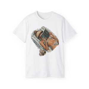 Woman Reading on Beach T-Shirt | Vintage Bikini Vacation Illustration