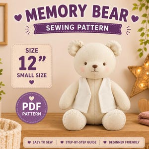 Patron de couture PDF d'un ours en peluche souvenir, patron d'un ours à conserver, patron d'un ours patchwork, patron de couture d'un animal en peluche