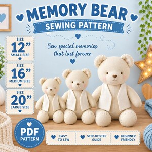 Naaipatroon voor een herinneringsbeer (PDF), patchwork teddybeer, knuffeldier als aandenken (2 maten)