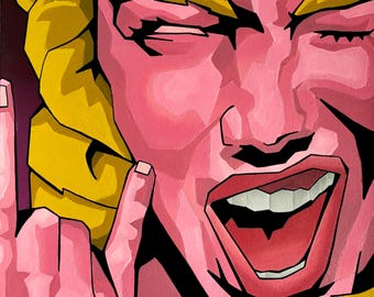 Colourful Face Acrylic Painting Print – Woman rock, Pop Art Wall Decor (A4 Giclée)