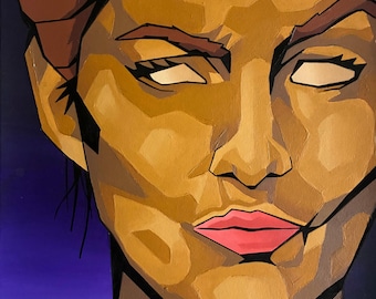 Colourful Face Acrylic Painting Print – Expressive Woman, Pop Art Wall Decor (A4 Giclée)
