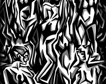 Abstract Female Figures Art Print | Interlocking Nude Body Line Art | Modern Geometric Wall Decor | Minimalist Queer Art A5 Giclée Print