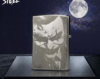 Grinning Comic Villain Lighter, Engraved & Windproof – Refillable Pocket Lighter for Dark Gifts