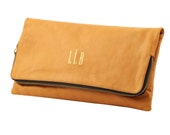 Tan Monogrammed foldover clutch; Tan personalized foldover clutch, Bridesmaid Monogram Clutch, Bride to Be Clutch; Gift Idea for Her